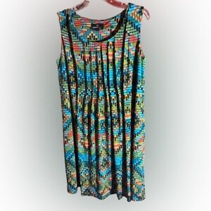 Ronni Nicole Size 12 Geometric Sleeveless A-Line Dress Teal Coral